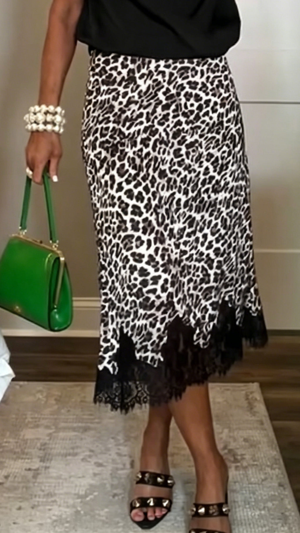 Women's Sexy & Stylish Leopard Print Maxi Skirt with Lace Hem