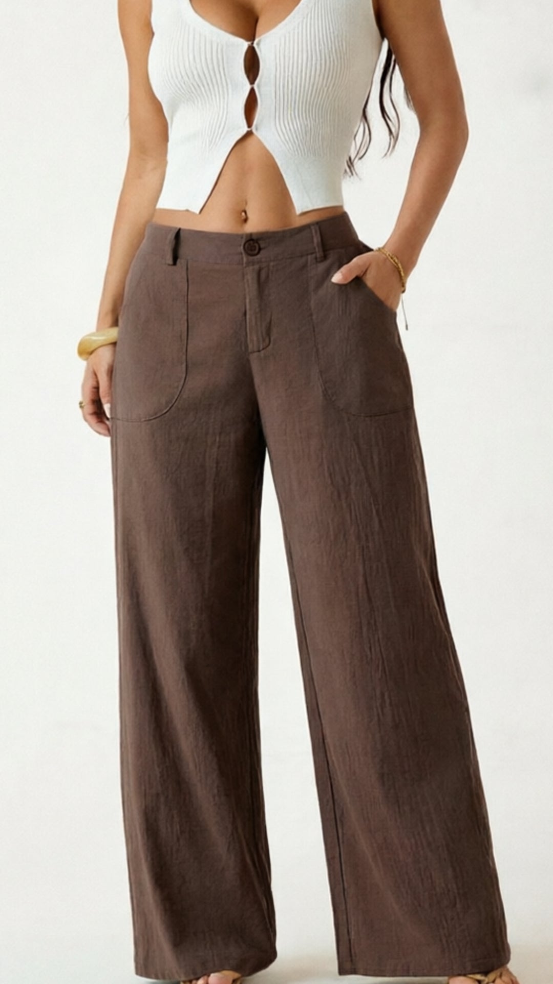 Women's  High-Waist Cotton-Blend Wide-Leg Pants