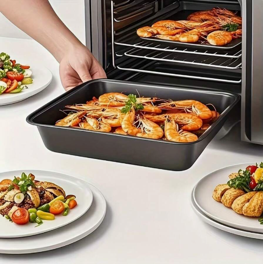 3-Piece Set Of Carbon Steel Non Stick Baking Tray, 3 Size Combinations, Household Square Baking Tray, Durable Baking Tray That Can Touch Food. Used For Making Cakes, Bread, Toast, Pastries, Etc. Multi Functional Baking Tray, Kitchen Baking Supplies
