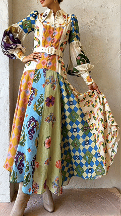 🔥Hot sale🔥Women's Retro Art Print Shirt Dress