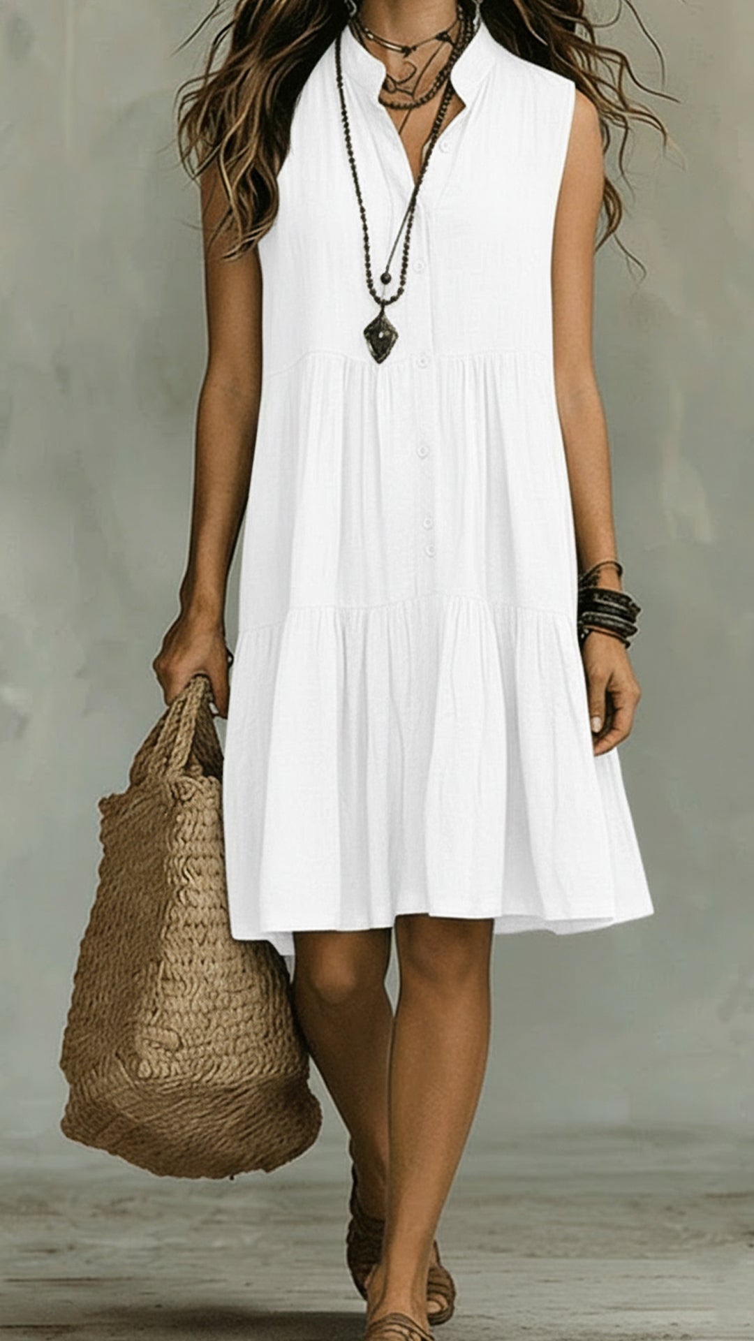 【Buy 2 Free Shipping】Bohemian-Style Printed Sleeveless Maxi Dress with Shirt Collar