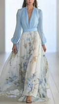 Women's Floral Print Cotton-Blend Deep V-Neck Maxi Dress