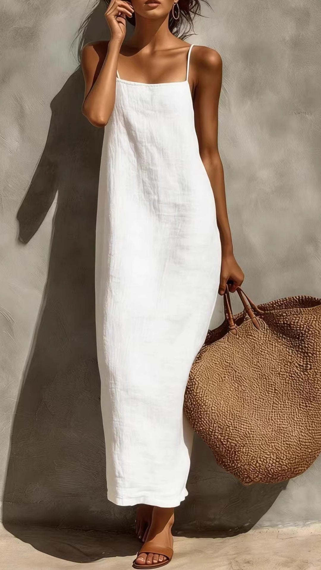Women's Square-Neck Straight-Cut Maxi Dress with Thin Straps