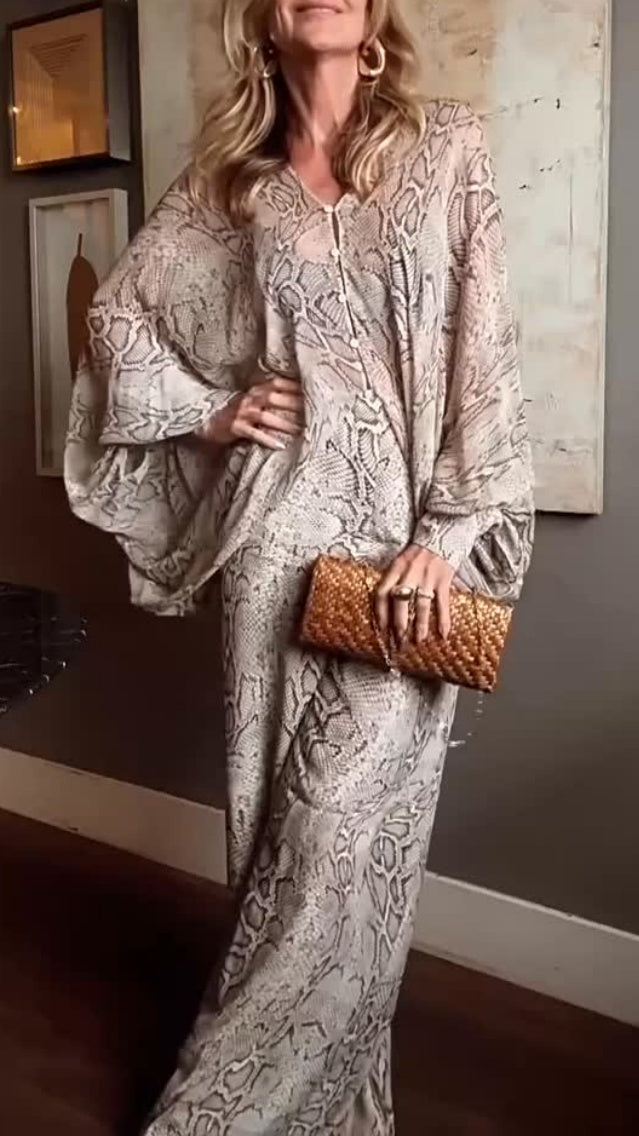 Women's Snake-Print Light Luxury Casual Two-Piece Set