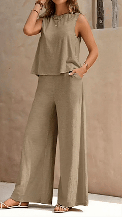 Women's  Sleeveless Cotton-Blend Two-Piece Set