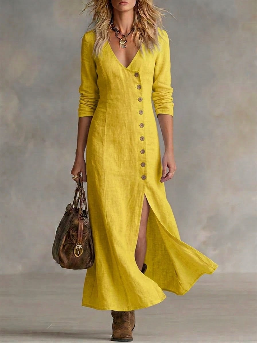 Casual Linen Cotton Button Dress