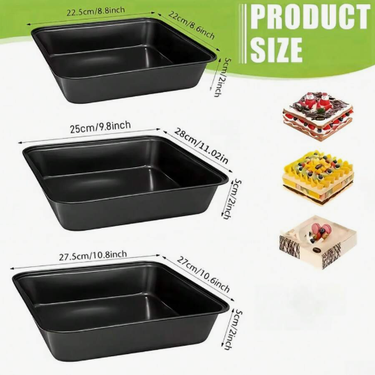3-Piece Set Of Carbon Steel Non Stick Baking Tray, 3 Size Combinations, Household Square Baking Tray, Durable Baking Tray That Can Touch Food. Used For Making Cakes, Bread, Toast, Pastries, Etc. Multi Functional Baking Tray, Kitchen Baking Supplies