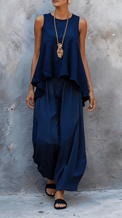 Women's Casual Two-Piece Set: Sleeveless Top & Loose Wide-Leg Pants