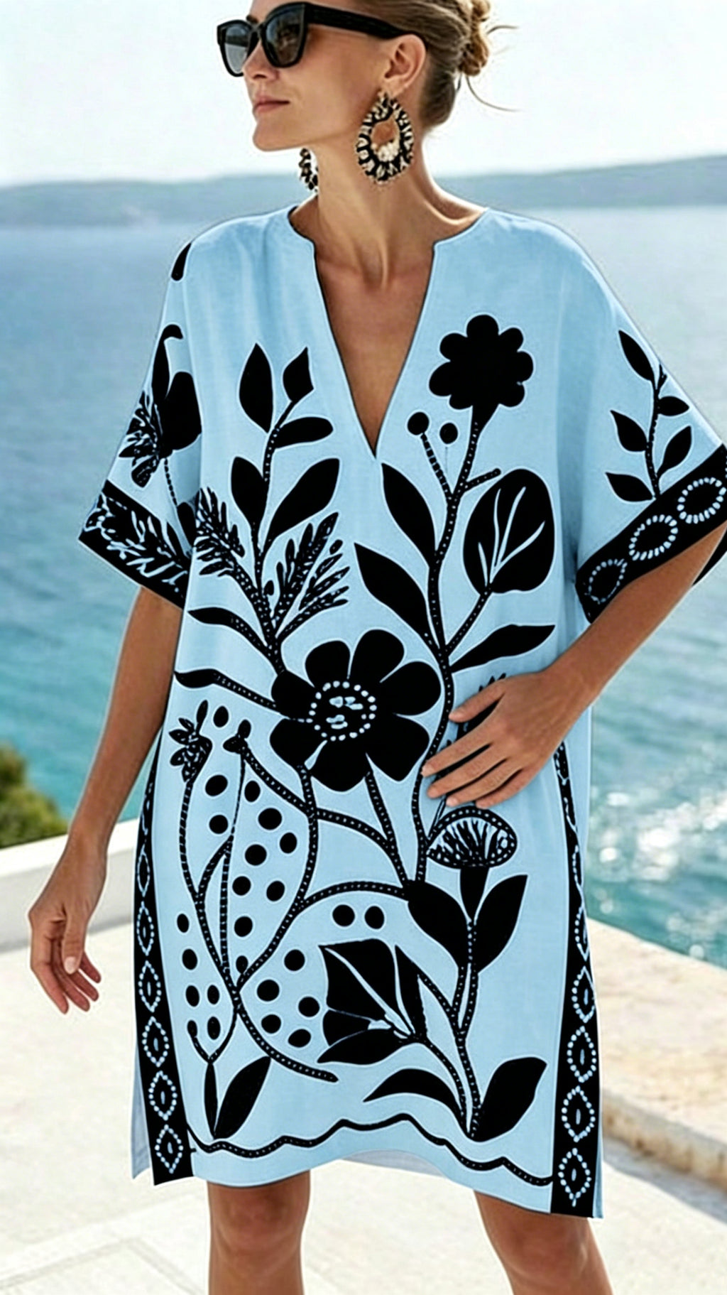 Women's Loose-Fit Printed V-Neck Casual Vacation Dress