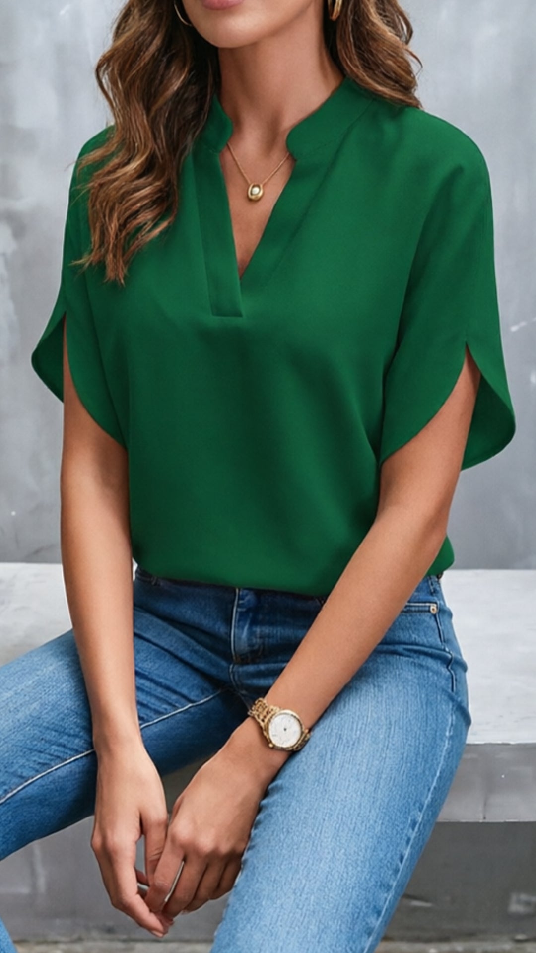 Women's Stand-Collar V-Neck Top