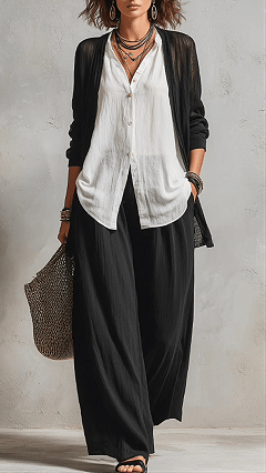 Women's Cotton-Blend 3-Piece Layered Wide-Leg Pants Set