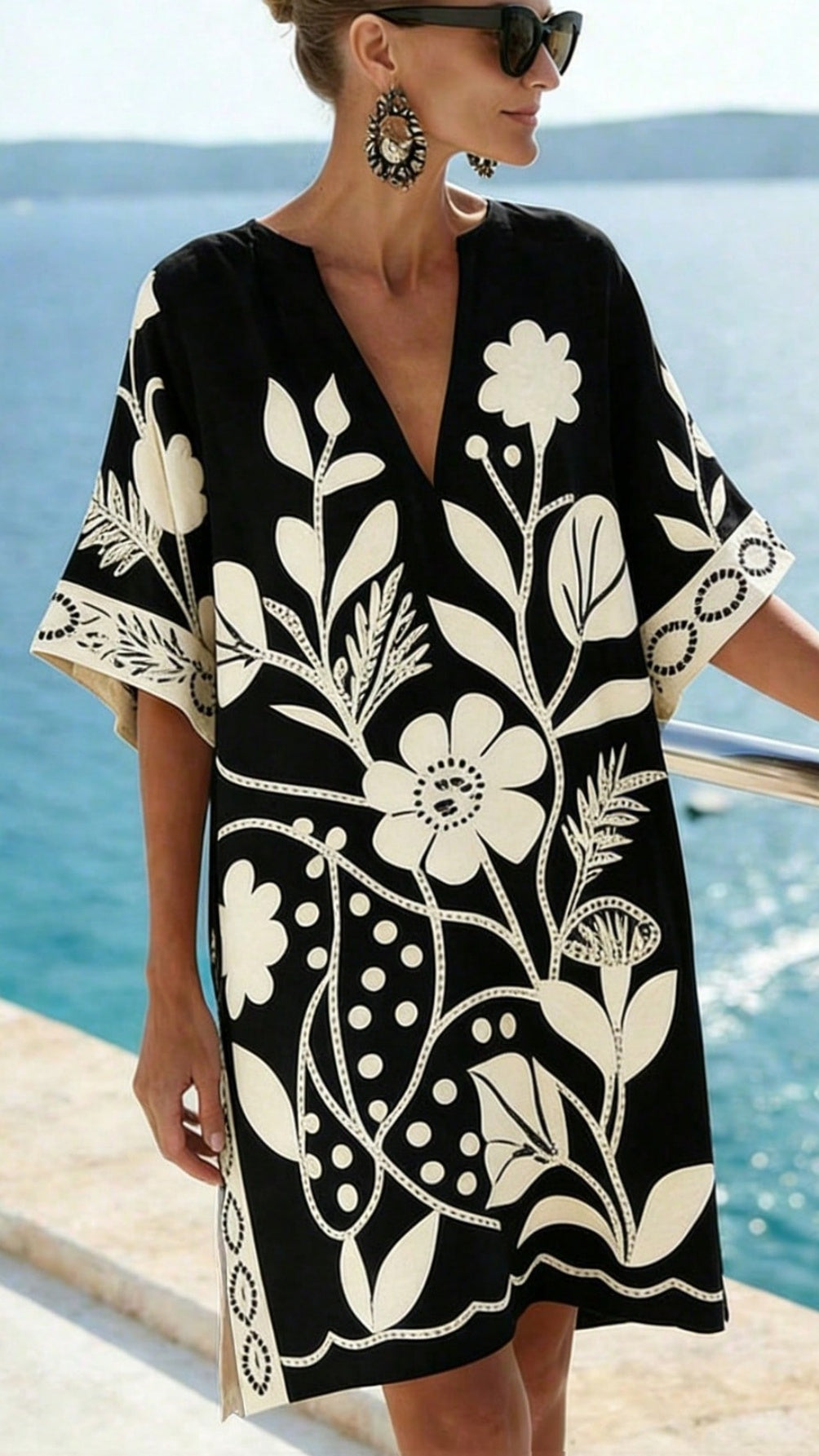 Women's Loose-Fit Printed V-Neck Casual Vacation Dress