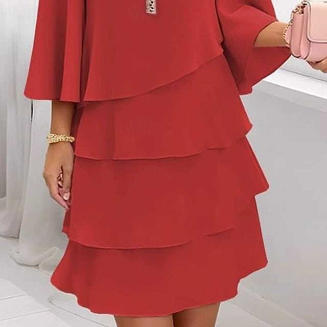 ⏰ LAST DAY SAVE 50%🔥Women's round-neck tiered cake dress, elegant, loose-fitting, and flattering round-neck dress.