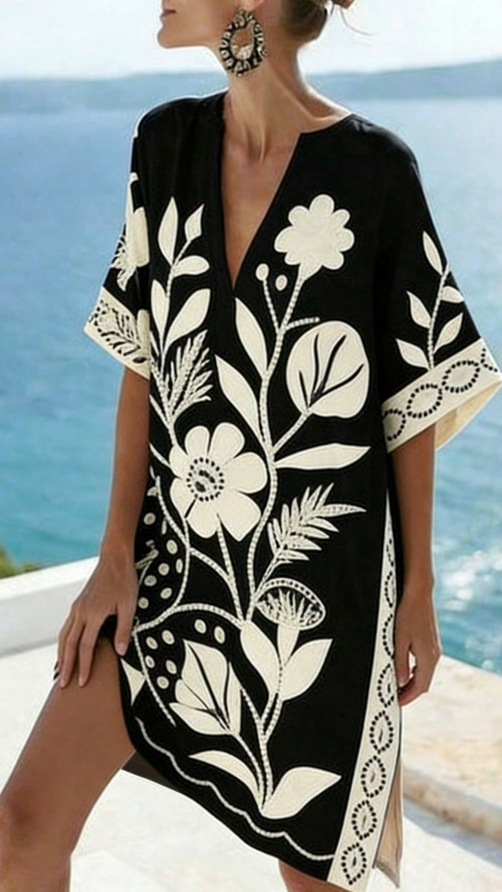 Women's Loose-Fit Printed V-Neck Casual Vacation Dress