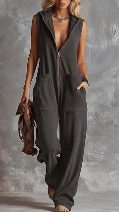 Women's  Cotton-Blend Hooded Sleeveless Jumpsuit