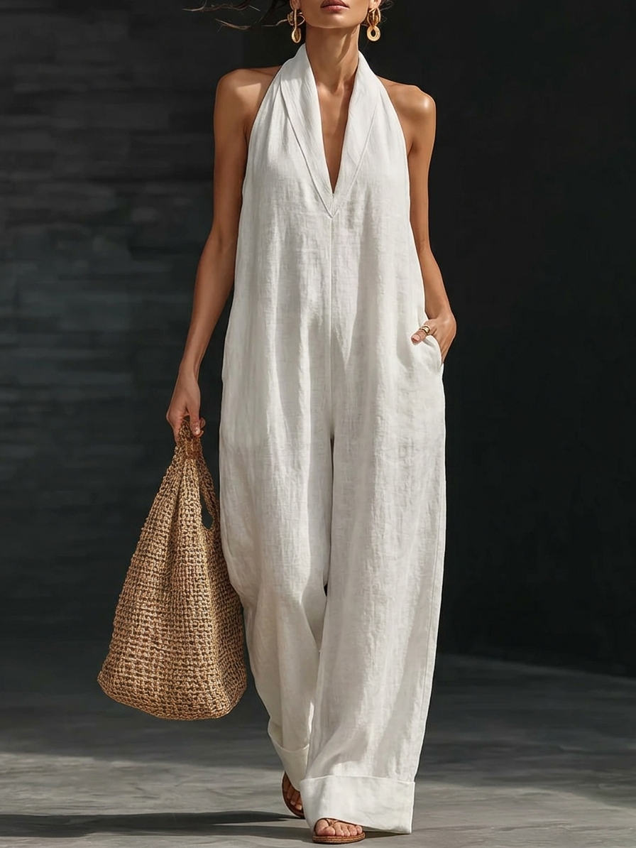 Plus Size Friendly Minimalist And Elegant Cozy Linen Jumpsuit