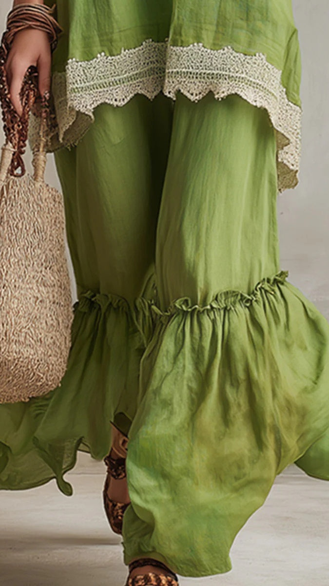 Women's Bohemian-Style Vacation Dress with Lace Straps