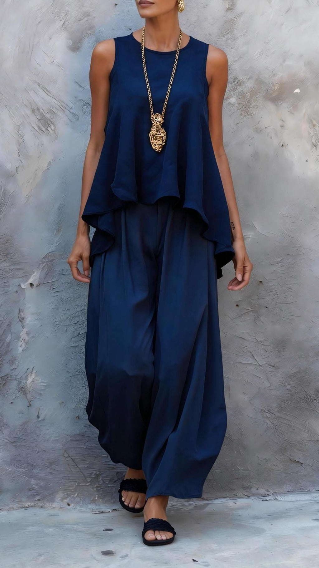 Women's Casual Two-Piece Set: Sleeveless Top & Loose Wide-Leg Pants