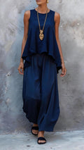 Women's Casual Two-Piece Set: Sleeveless Top & Loose Wide-Leg Pants