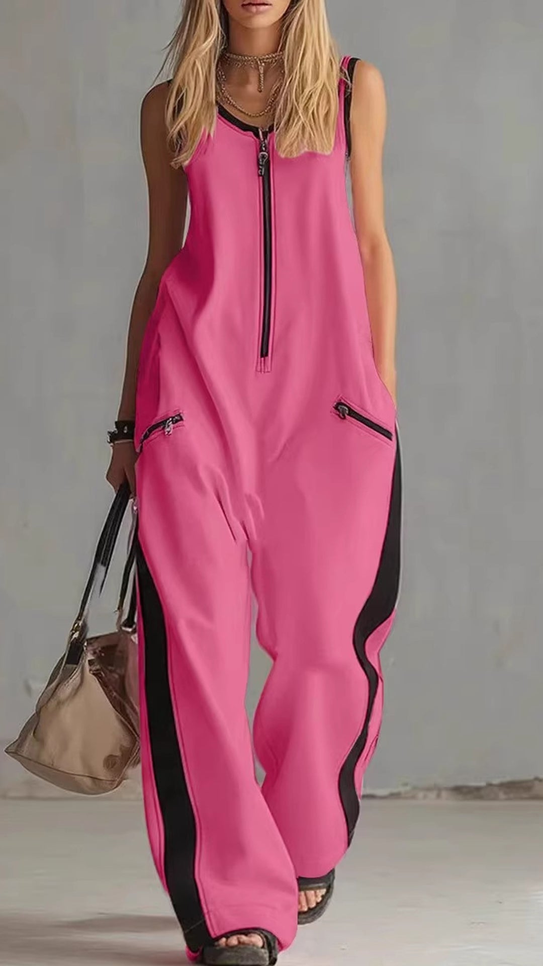 Women's Color-Block Cotton Jumpsuit