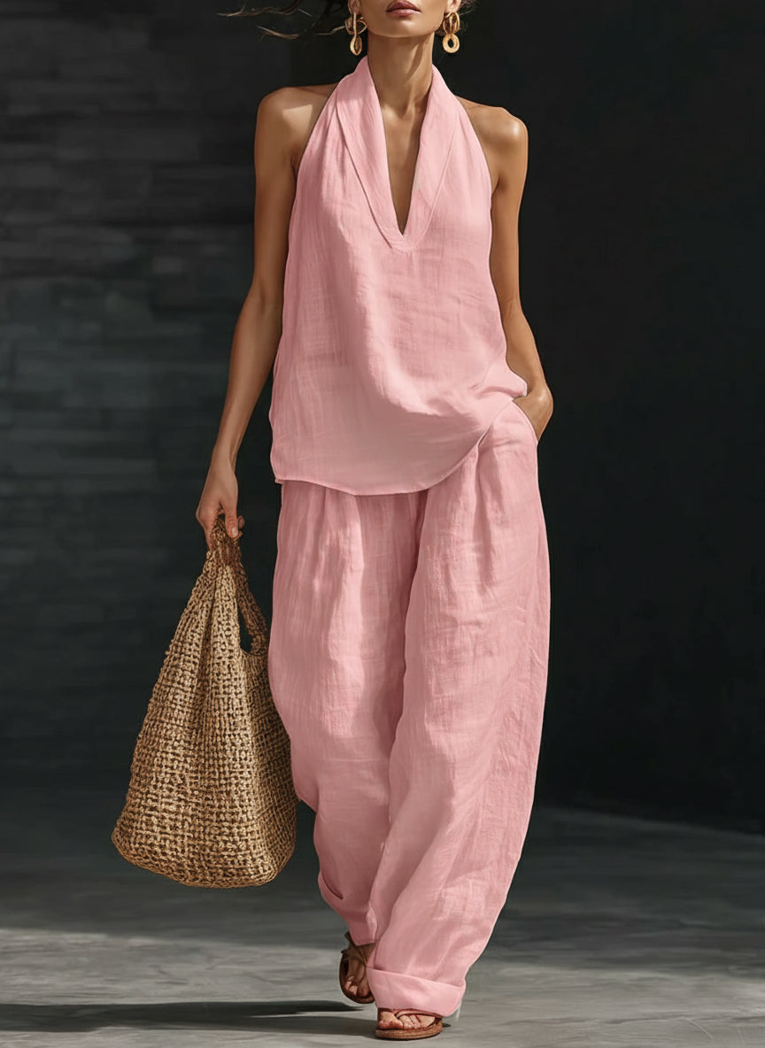 Plus Size Friendly Casual And Cozy Minimalist Linen Two-piece Set