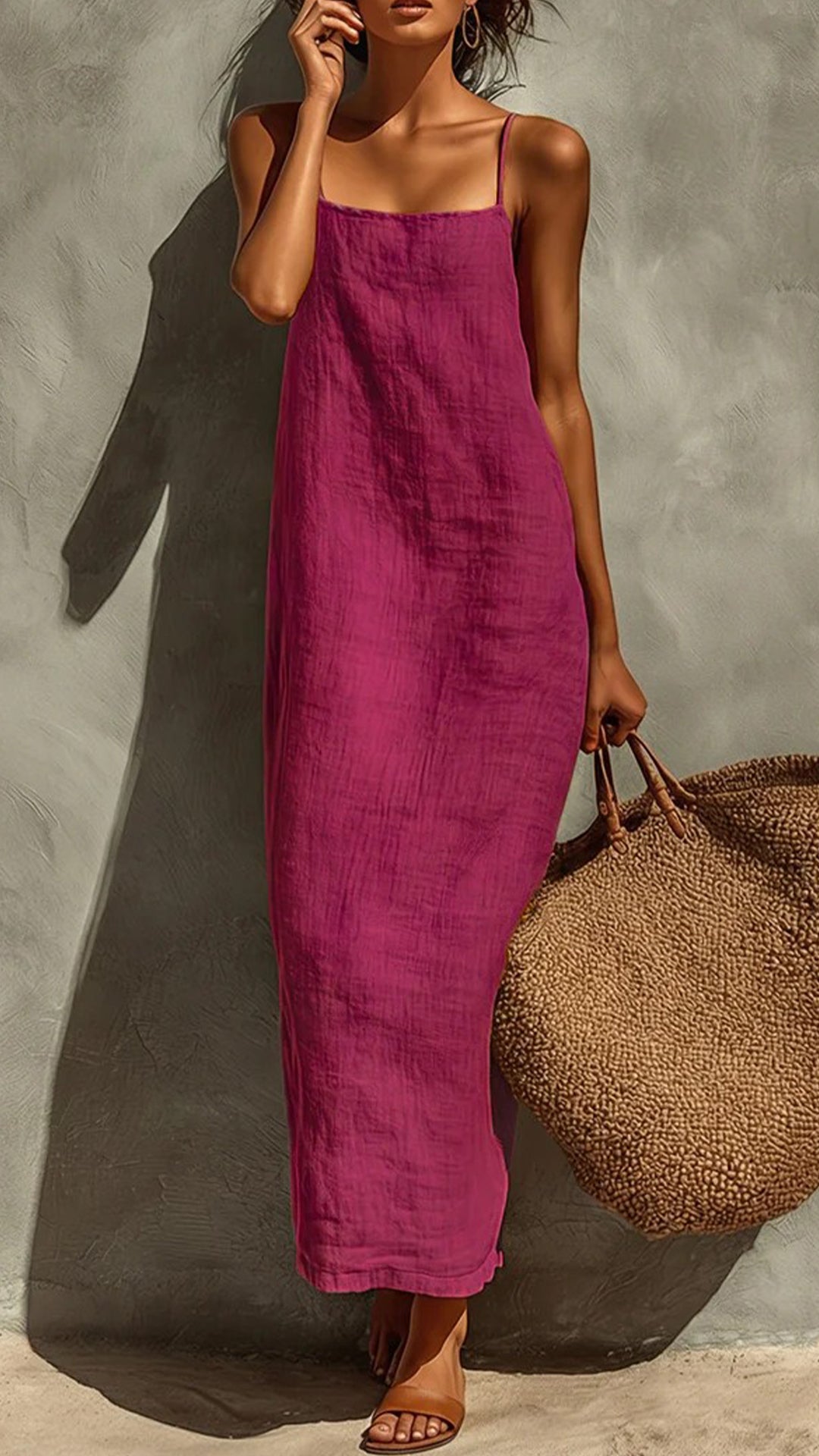 Women's Square-Neck Straight-Cut Maxi Dress with Thin Straps