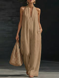 Plus Size Friendly Minimalist And Elegant Cozy Linen Jumpsuit