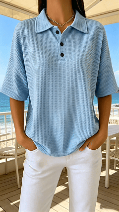 Women's Button-Front Waffle-Knit Short-Sleeve T-Shirt