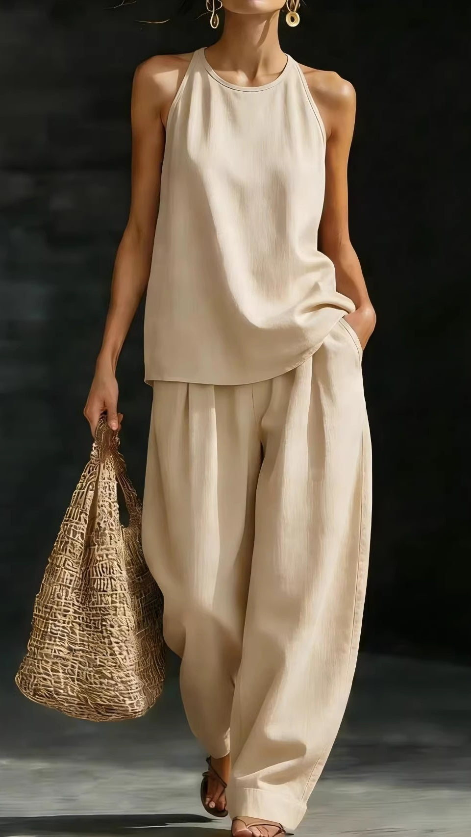 Women's Round-Neck Sleeveless Stylish Casual Set