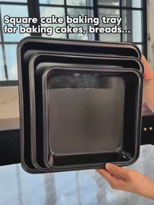 3-Piece Set Of Carbon Steel Non Stick Baking Tray, 3 Size Combinations, Household Square Baking Tray, Durable Baking Tray That Can Touch Food. Used For Making Cakes, Bread, Toast, Pastries, Etc. Multi Functional Baking Tray, Kitchen Baking Supplies